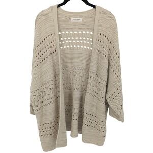 Lucky Brand Cardigan Womens‎ Large Cream Knit Open Front Oversize Boho Sweater